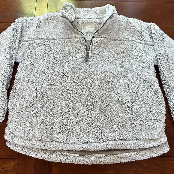 Elodie Sherpa Fleece Pullover Women's Large Beige Cream Cozy Boho 1/4 Zip Jacket - Picture 1 of 4